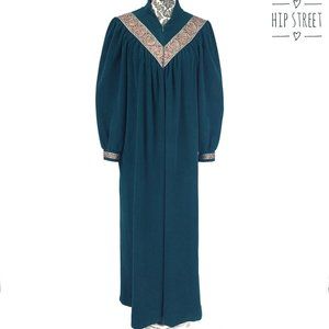 VANITY FAIR Vintage Zip Front Metallic Ribbon Trim LS Velour Robe M
